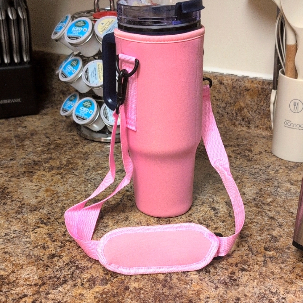 Pink Water Bottle Holder with Adjustable Strap